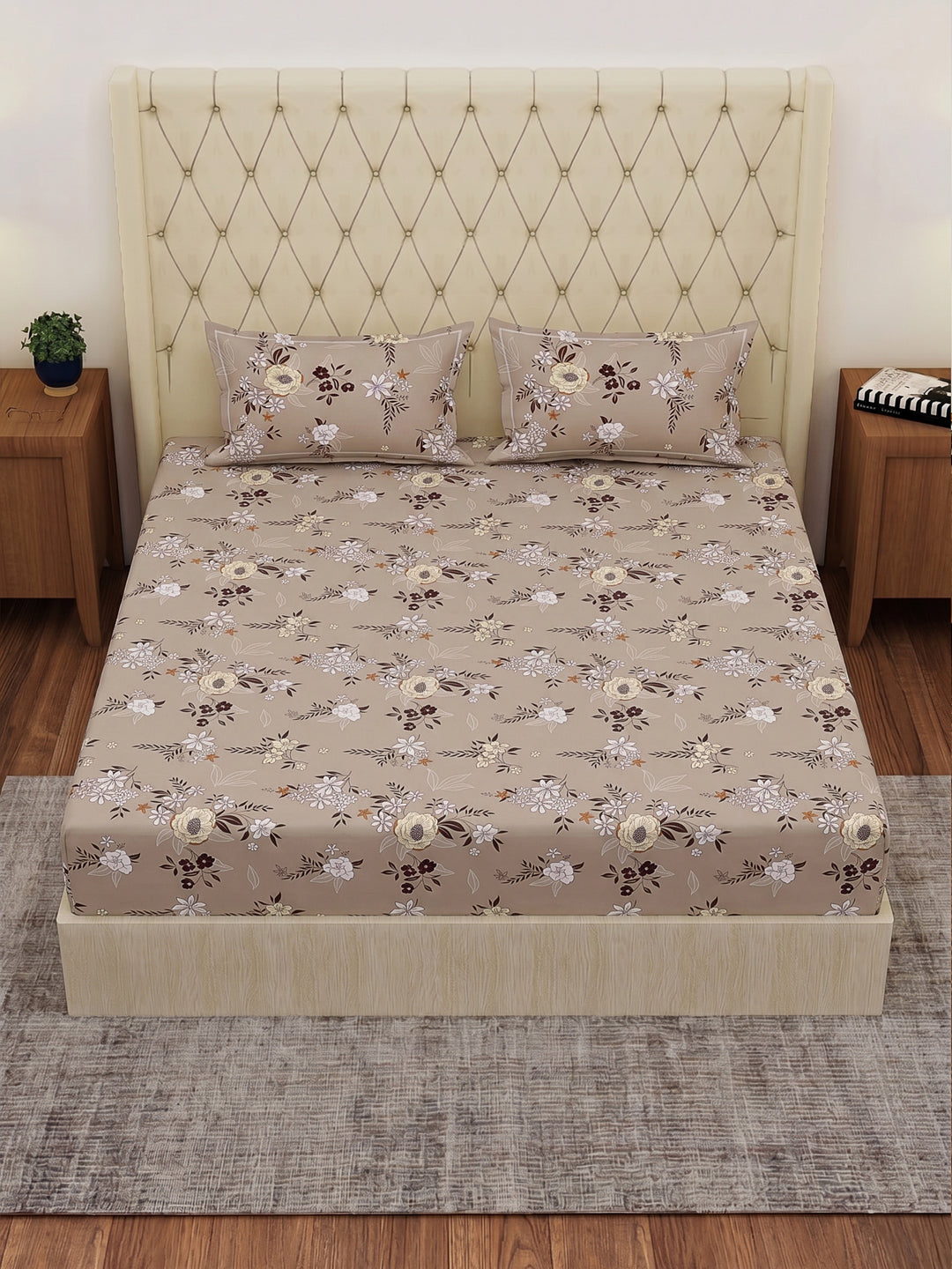 120 GSM Polyester Double Bed Bedsheet with 2 Pillow Covers Clara Collection