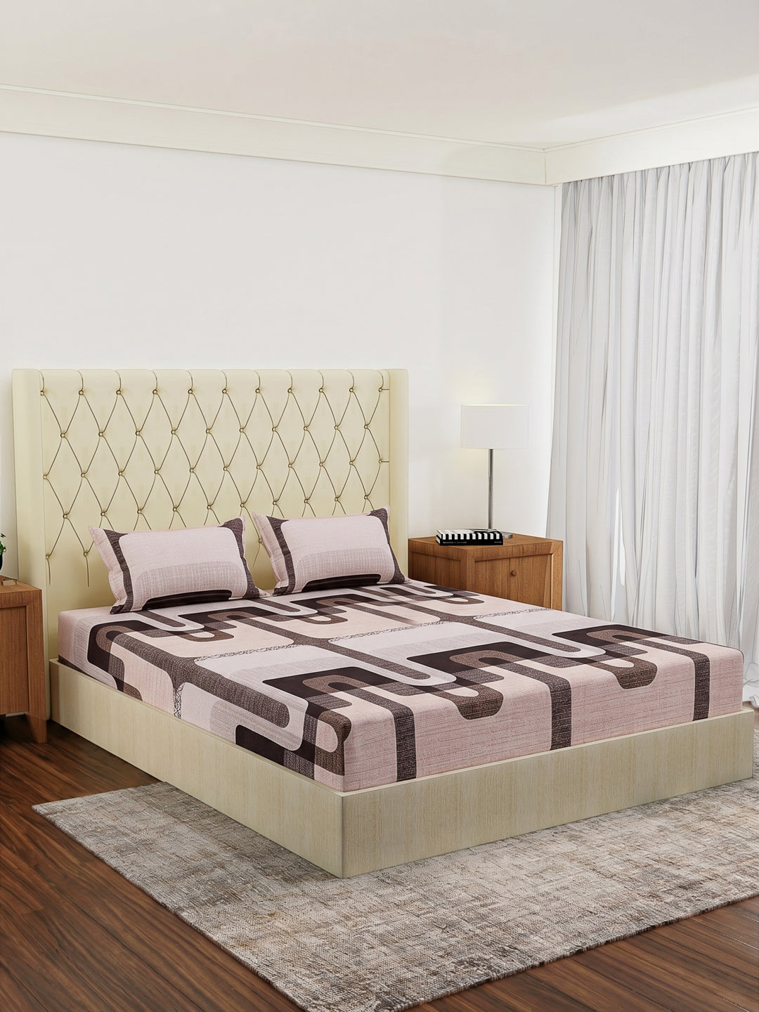 120 GSM Polyester Double Bed Bedsheet with 2 Pillow Covers Clara Collection