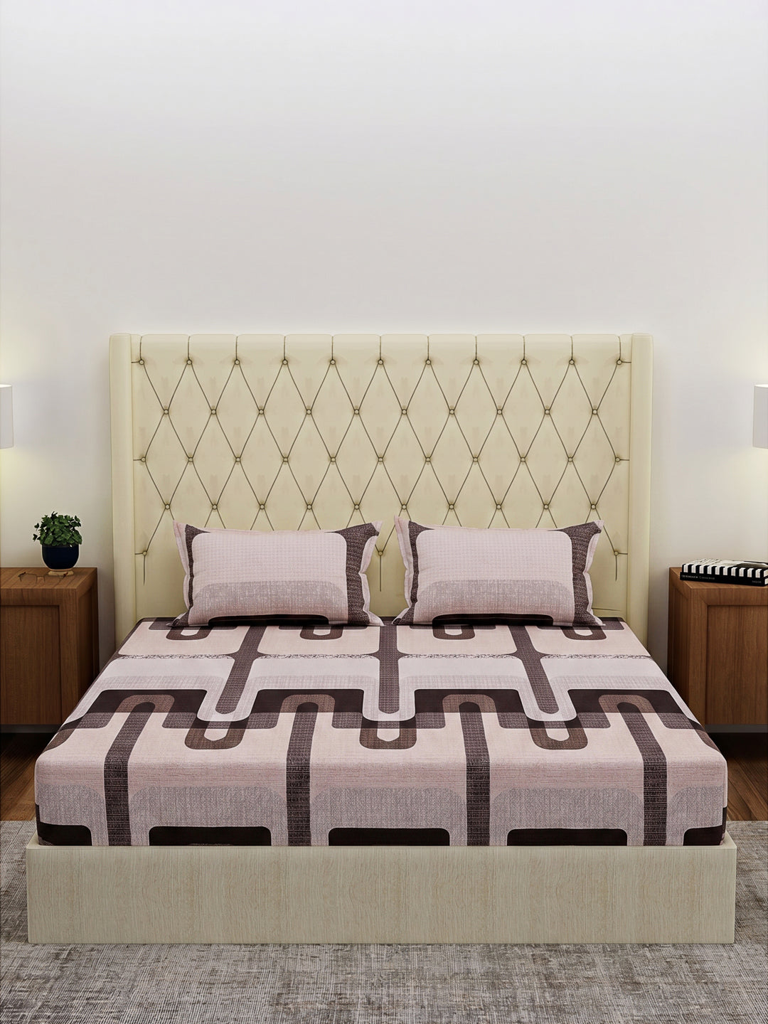 120 GSM Polyester Double Bed Bedsheet with 2 Pillow Covers Clara Collection