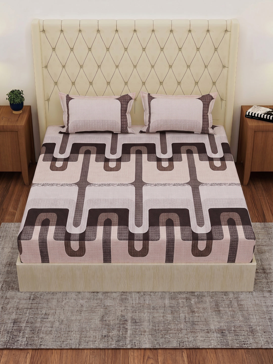 120 GSM Polyester Double Bed Bedsheet with 2 Pillow Covers Clara Collection