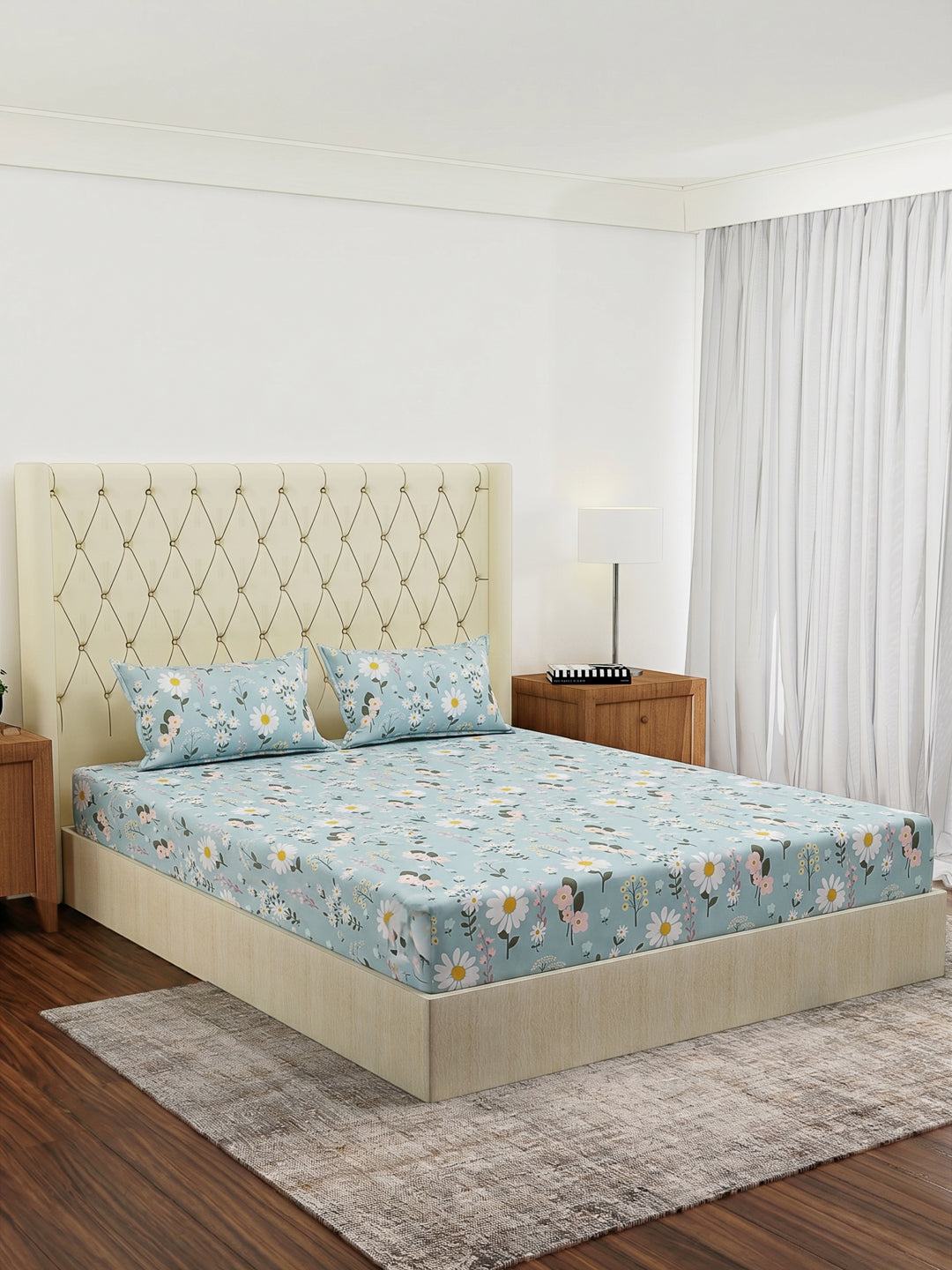 120 GSM Polyester Double Bed Bedsheet with 2 Pillow Covers Clara Collection
