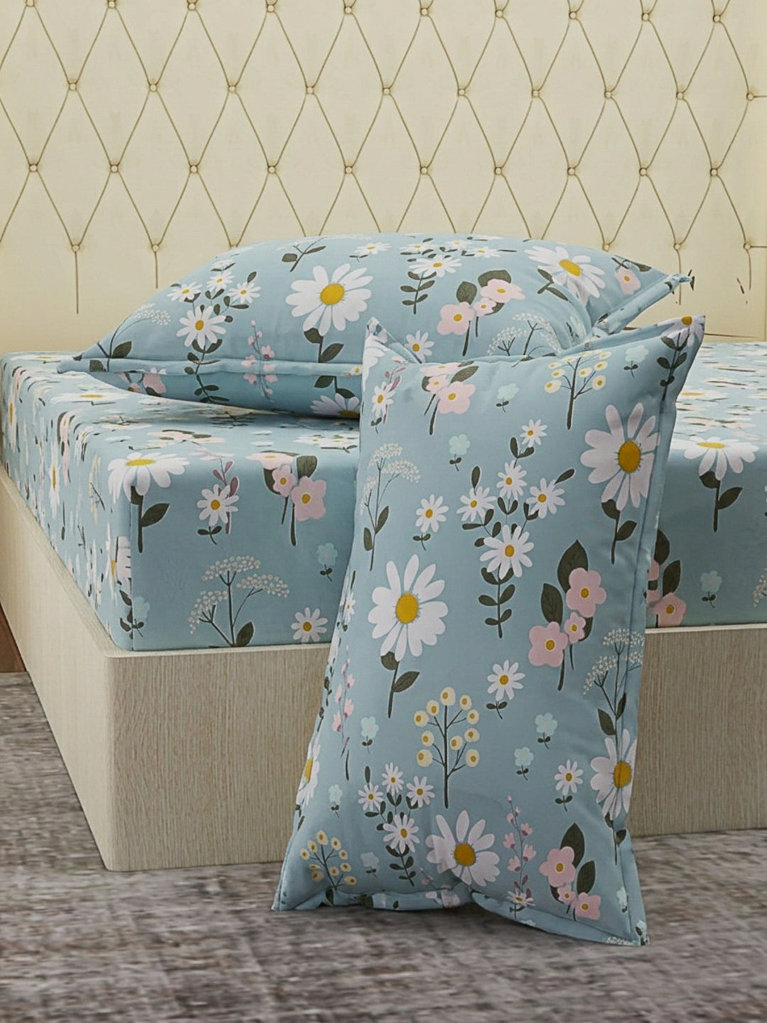 120 GSM Polyester Double Bed Bedsheet with 2 Pillow Covers Clara Collection