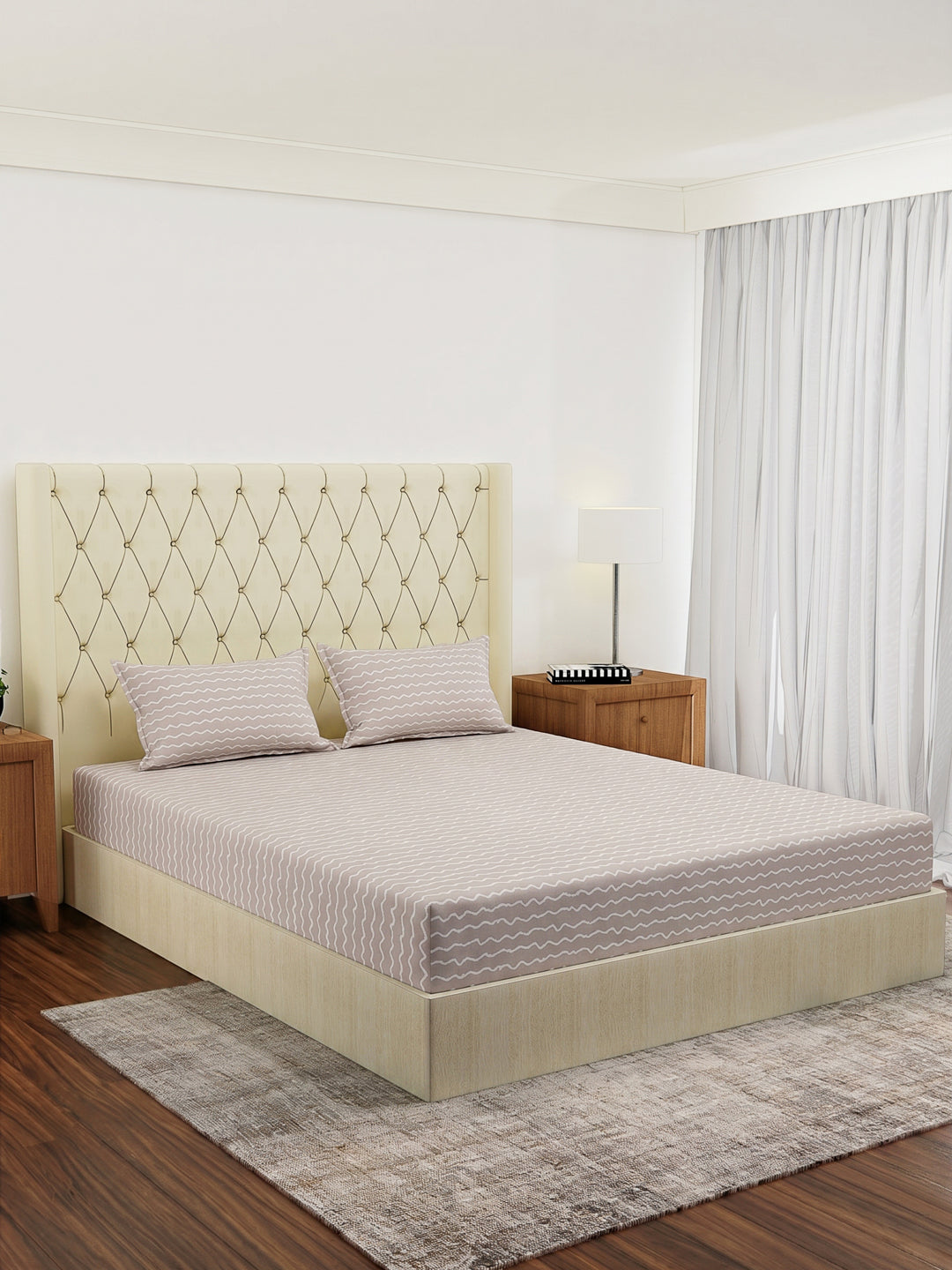 120 GSM Polyester Double Bed Bedsheet with 2 Pillow Covers Clara Collection