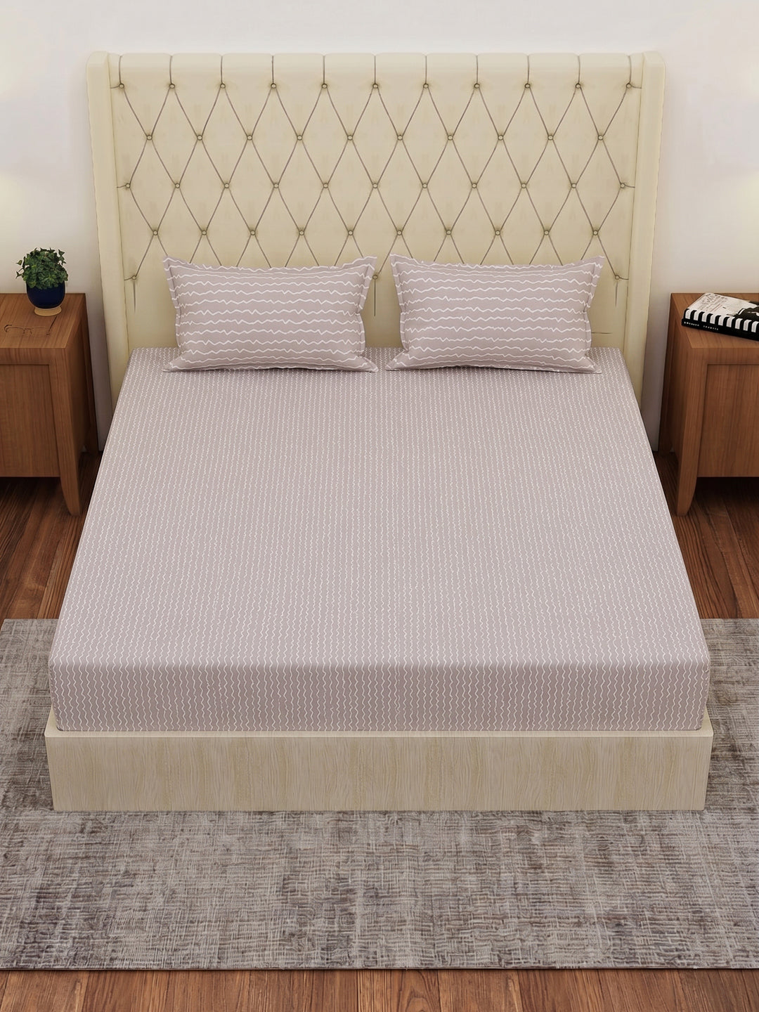 120 GSM Polyester Double Bed Bedsheet with 2 Pillow Covers Clara Collection