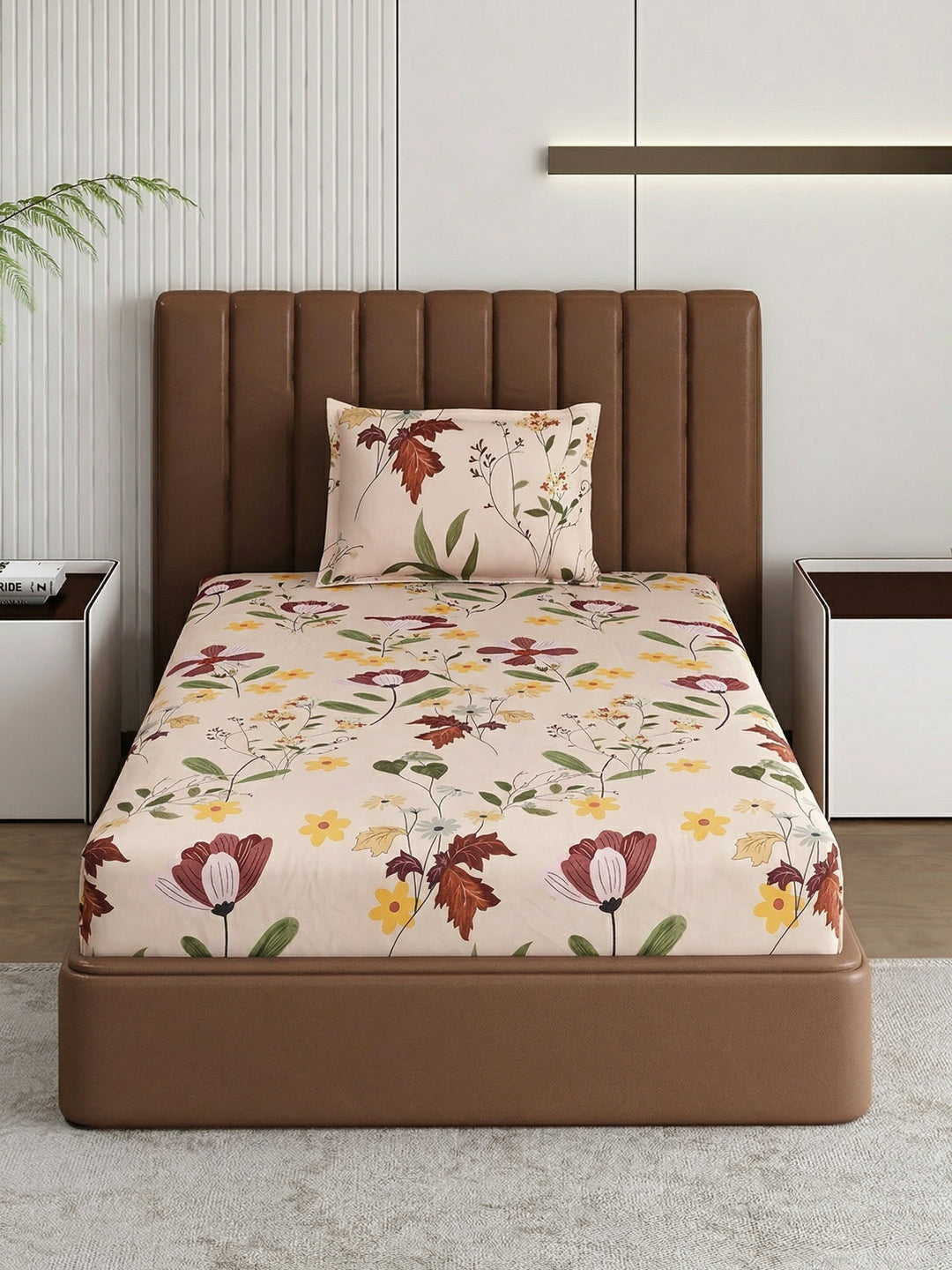 130 GSM Polyester Single Bed Bedsheet with 1 Pillow Cover Decoy Collection