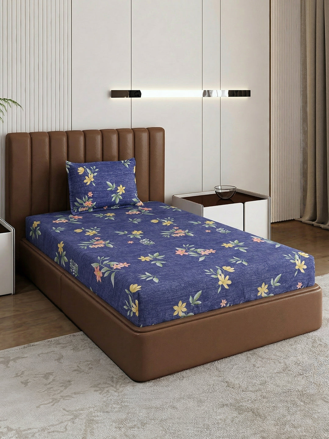130 GSM Polyester Single Bed Bedsheet with 1 Pillow Cover Decoy Collection