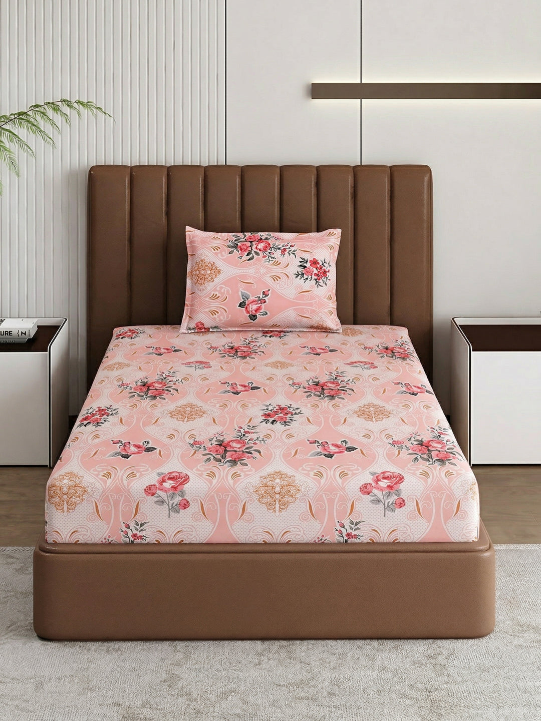 130 GSM Polyester Single Bed Bedsheet with 1 Pillow Cover Decoy Collection
