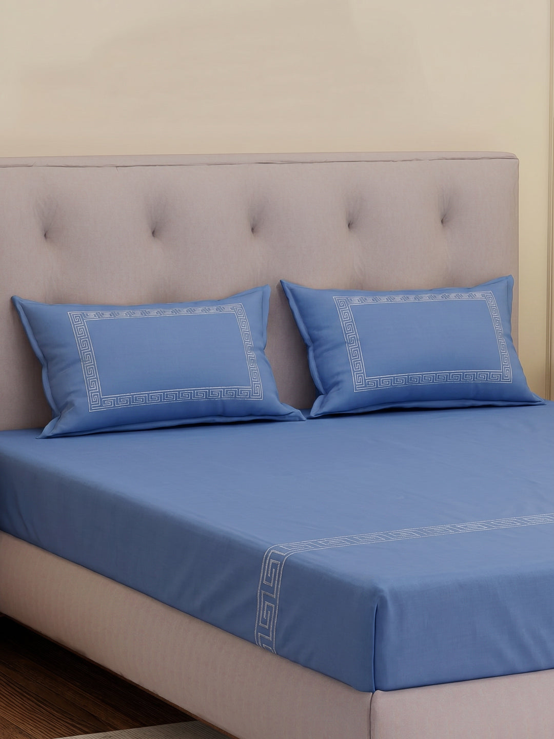 Premium 110 GSM Polyester King Size Bedsheet with 2 Pillow Covers Elite Embroidery Collection