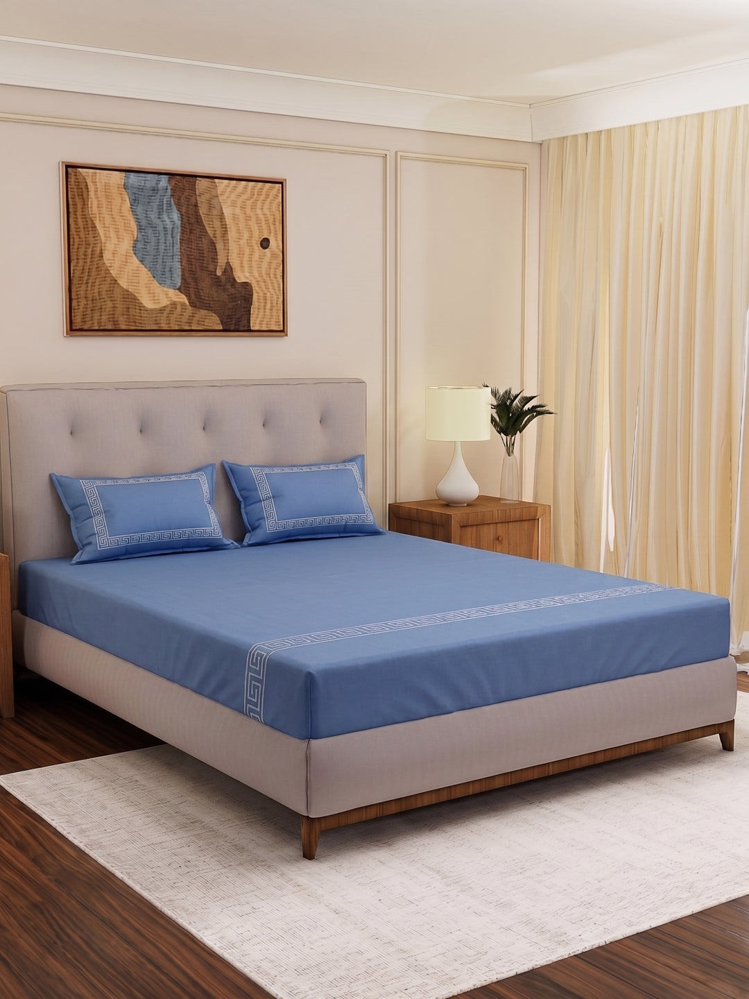 Premium 110 GSM Polyester King Size Bedsheet with 2 Pillow Covers Elite Embroidery Collection