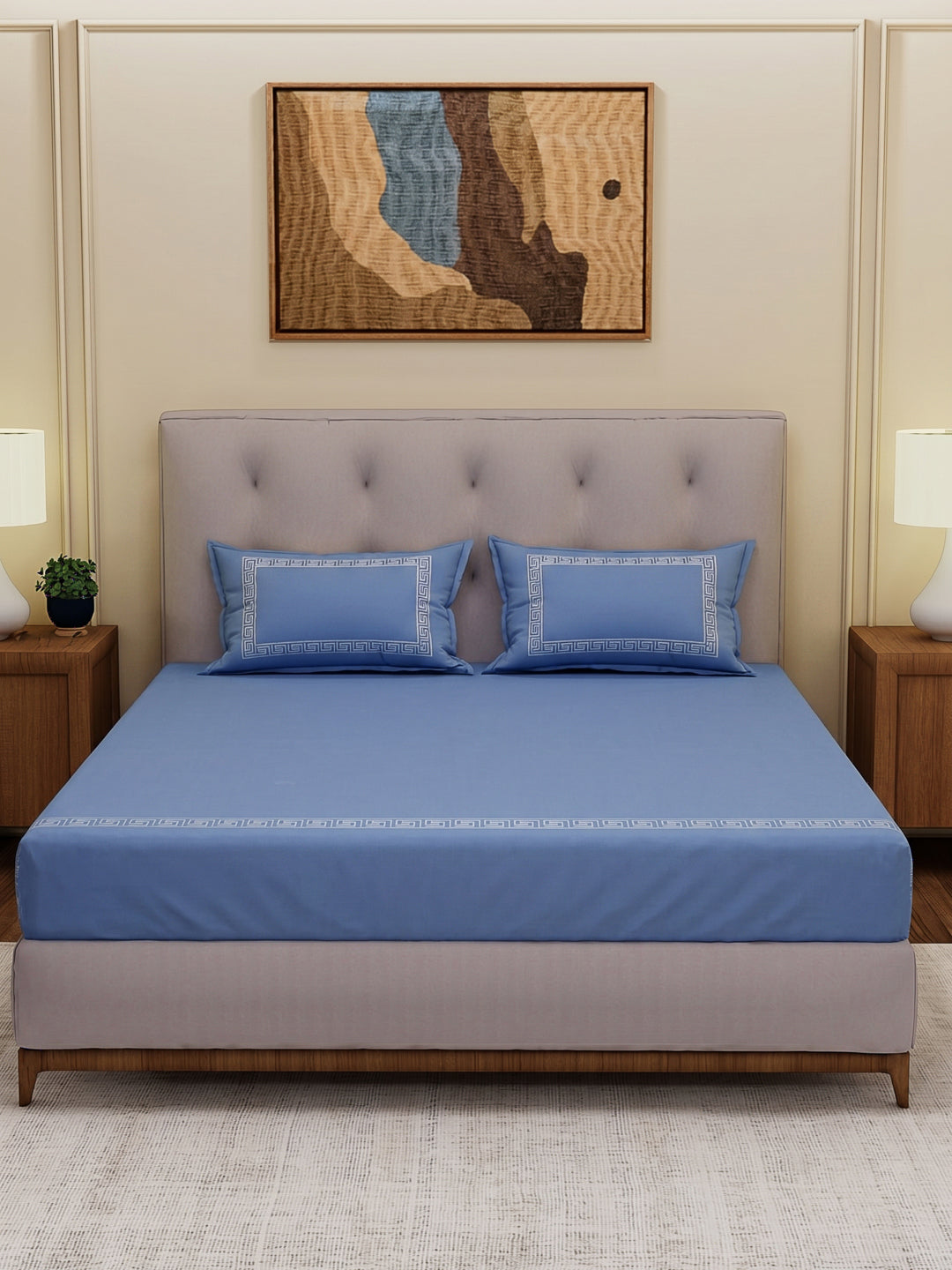 Premium 110 GSM Polyester King Size Bedsheet with 2 Pillow Covers Elite Embroidery Collection