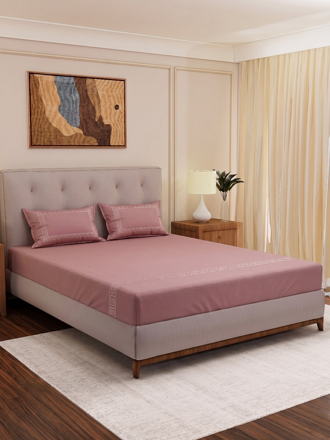 Premium 110 GSM Polyester King Size Bedsheet with 2 Pillow Covers Elite Embroidery Collection