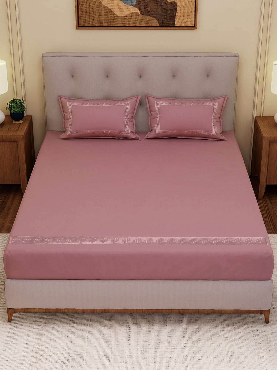 Premium 110 GSM Polyester King Size Bedsheet with 2 Pillow Covers Elite Embroidery Collection