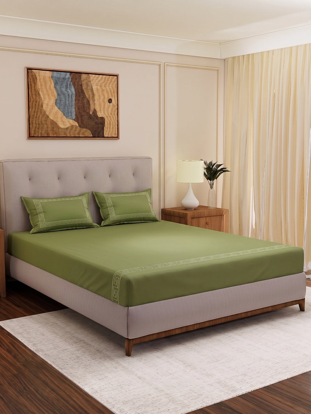 Premium 110 GSM Polyester King Size Bedsheet with 2 Pillow Covers Elite Embroidery Collection