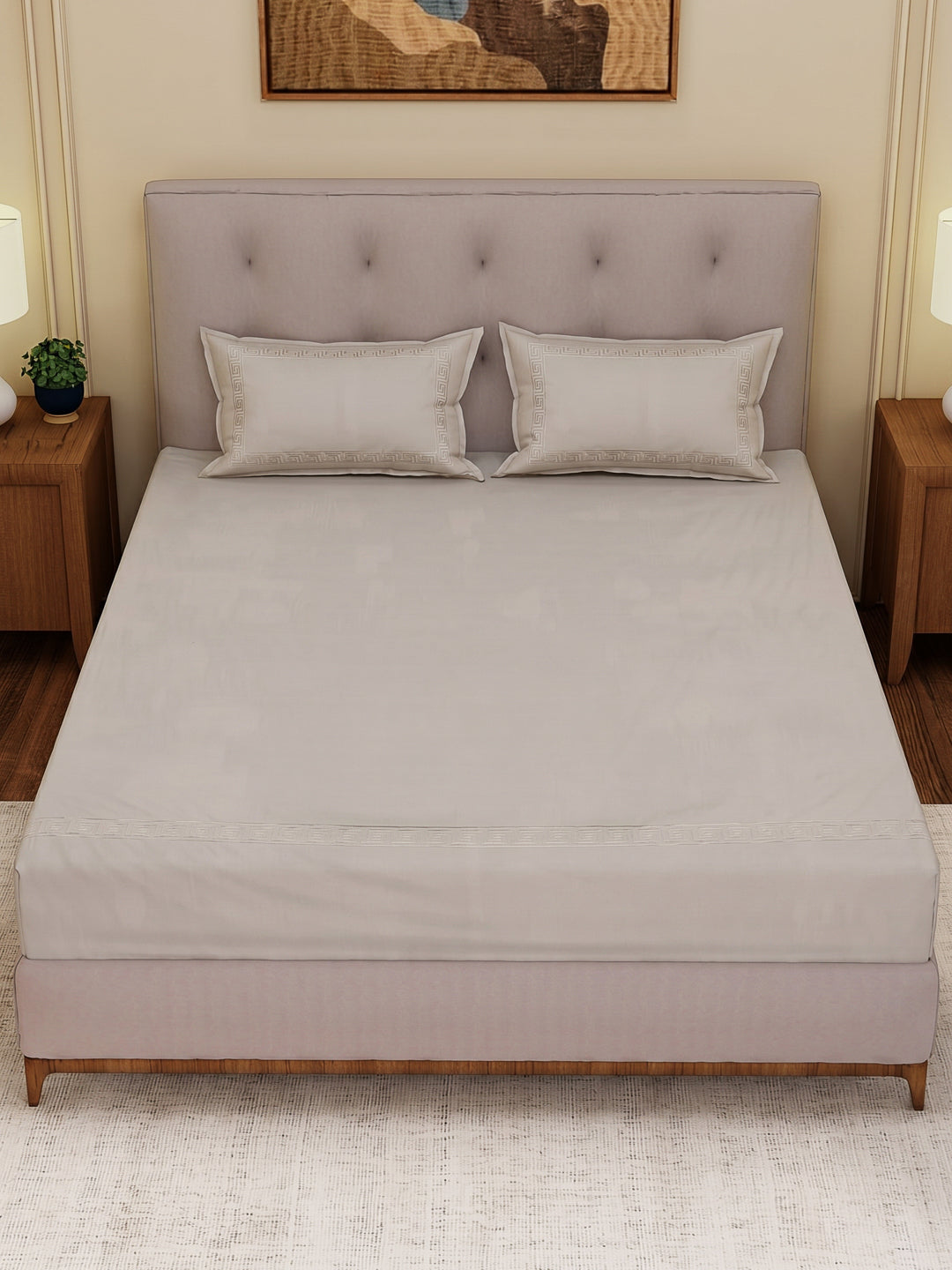 Premium 110 GSM Polyester King Size Bedsheet with 2 Pillow Covers Elite Embroidery Collection