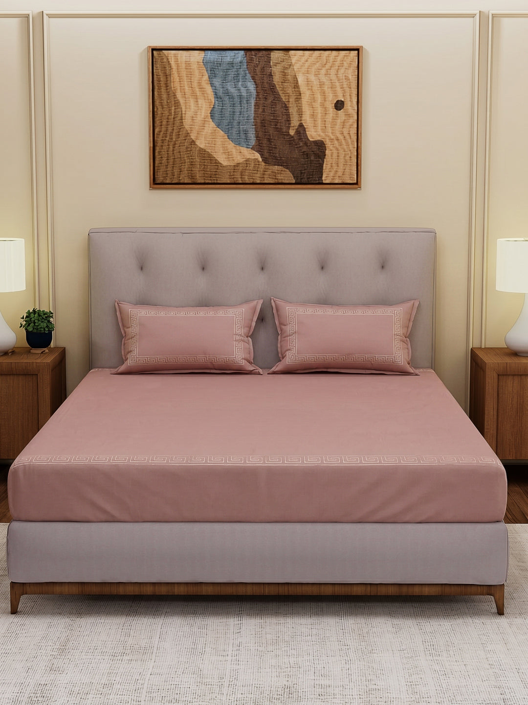 Premium 110 GSM Polyester King Size Bedsheet with 2 Pillow Covers Elite Embroidery Collection