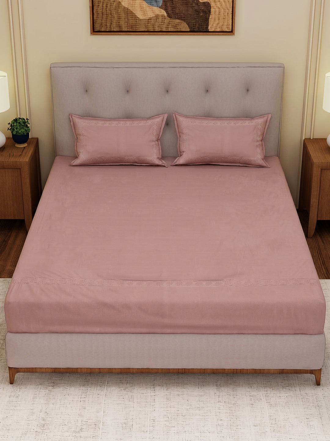 Premium 110 GSM Polyester King Size Bedsheet with 2 Pillow Covers Elite Embroidery Collection