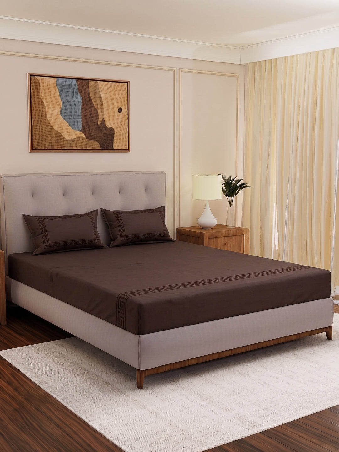 Premium 110 GSM Polyester King Size Bedsheet with 2 Pillow Covers Elite Embroidery Collection