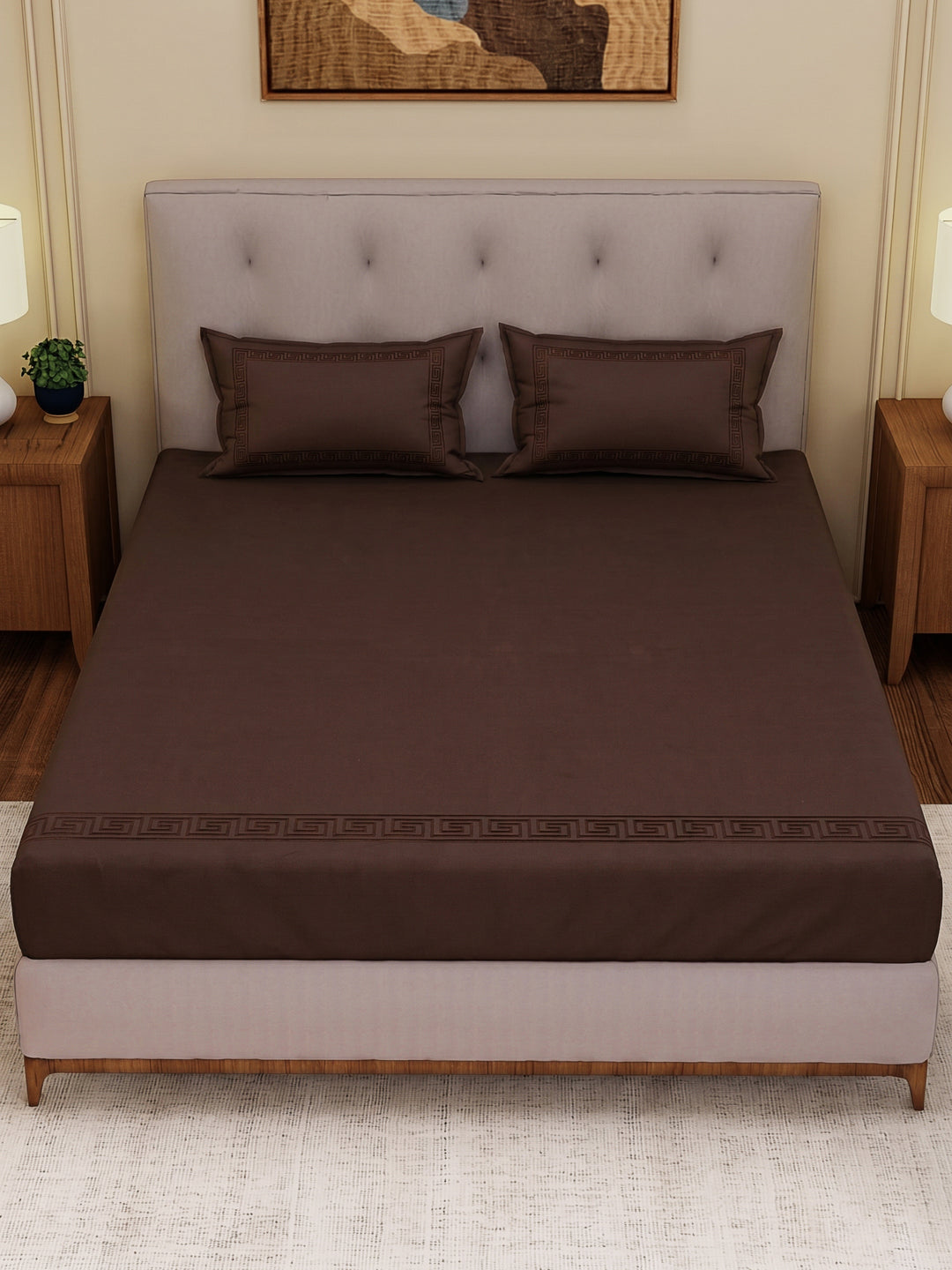 Premium 110 GSM Polyester King Size Bedsheet with 2 Pillow Covers Elite Embroidery Collection