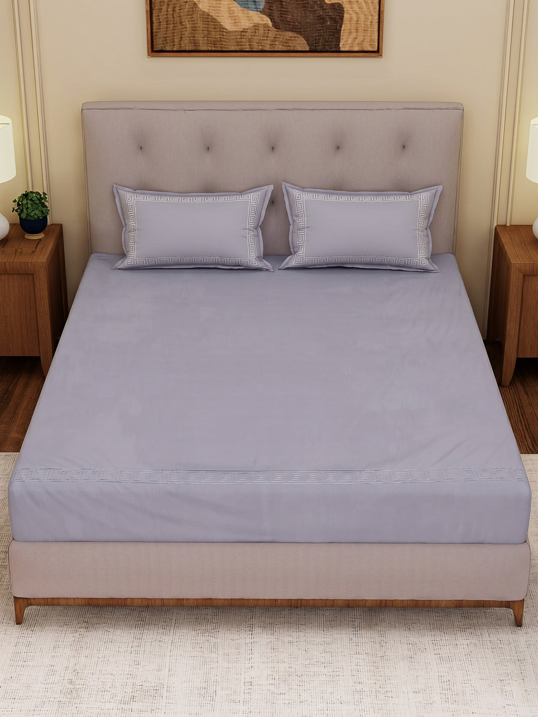 Premium 110 GSM Polyester King Size Bedsheet with 2 Pillow Covers Elite Embroidery Collection