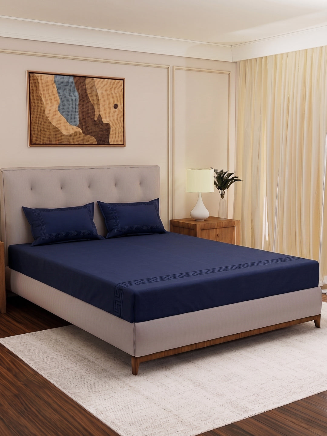 Premium 110 GSM Polyester King Size Bedsheet with 2 Pillow Covers Elite Embroidery Collection