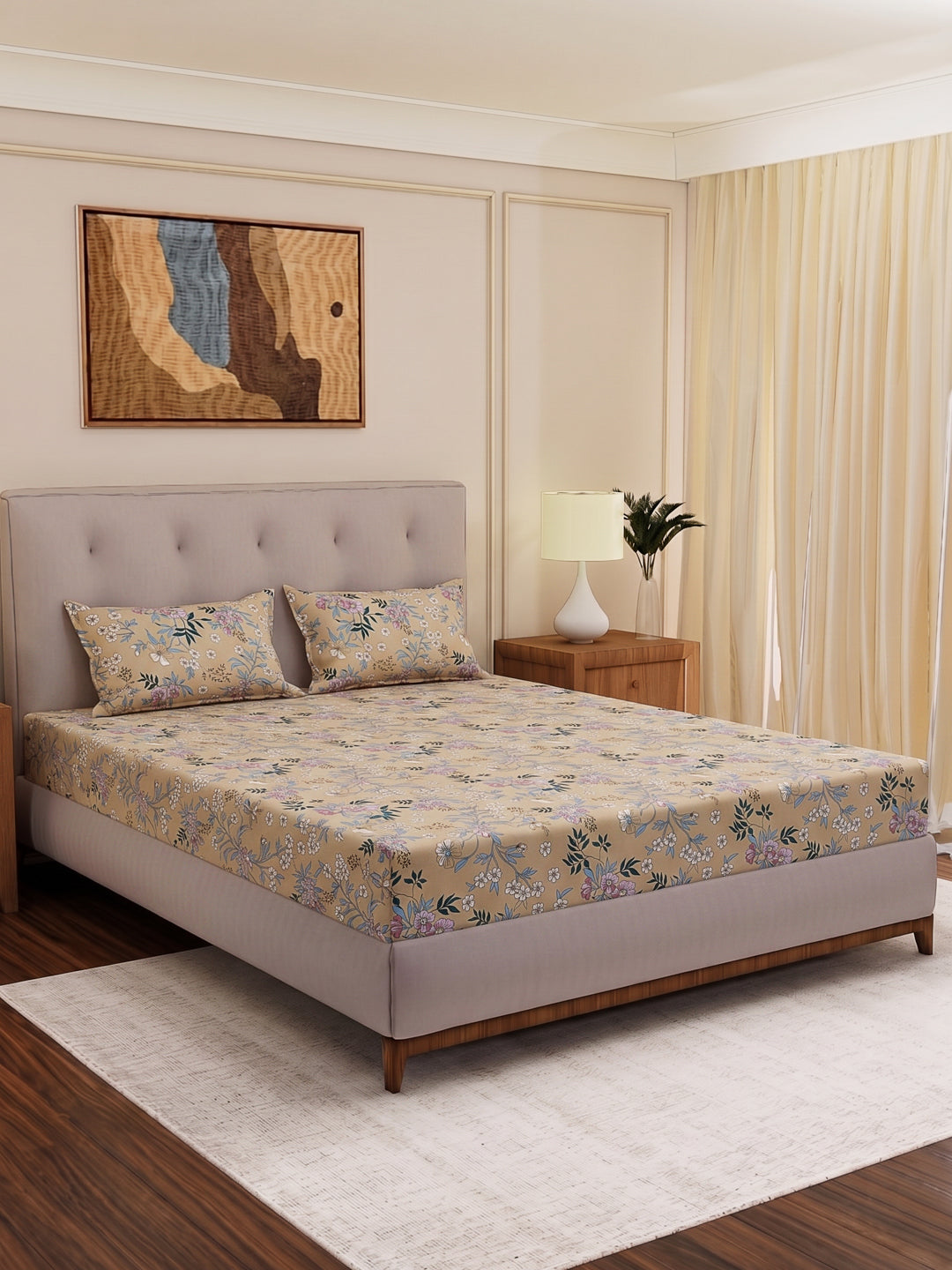 130 GSM Polyester Double Bed Bedsheet with 2 Pillow Covers Fashnik Collection