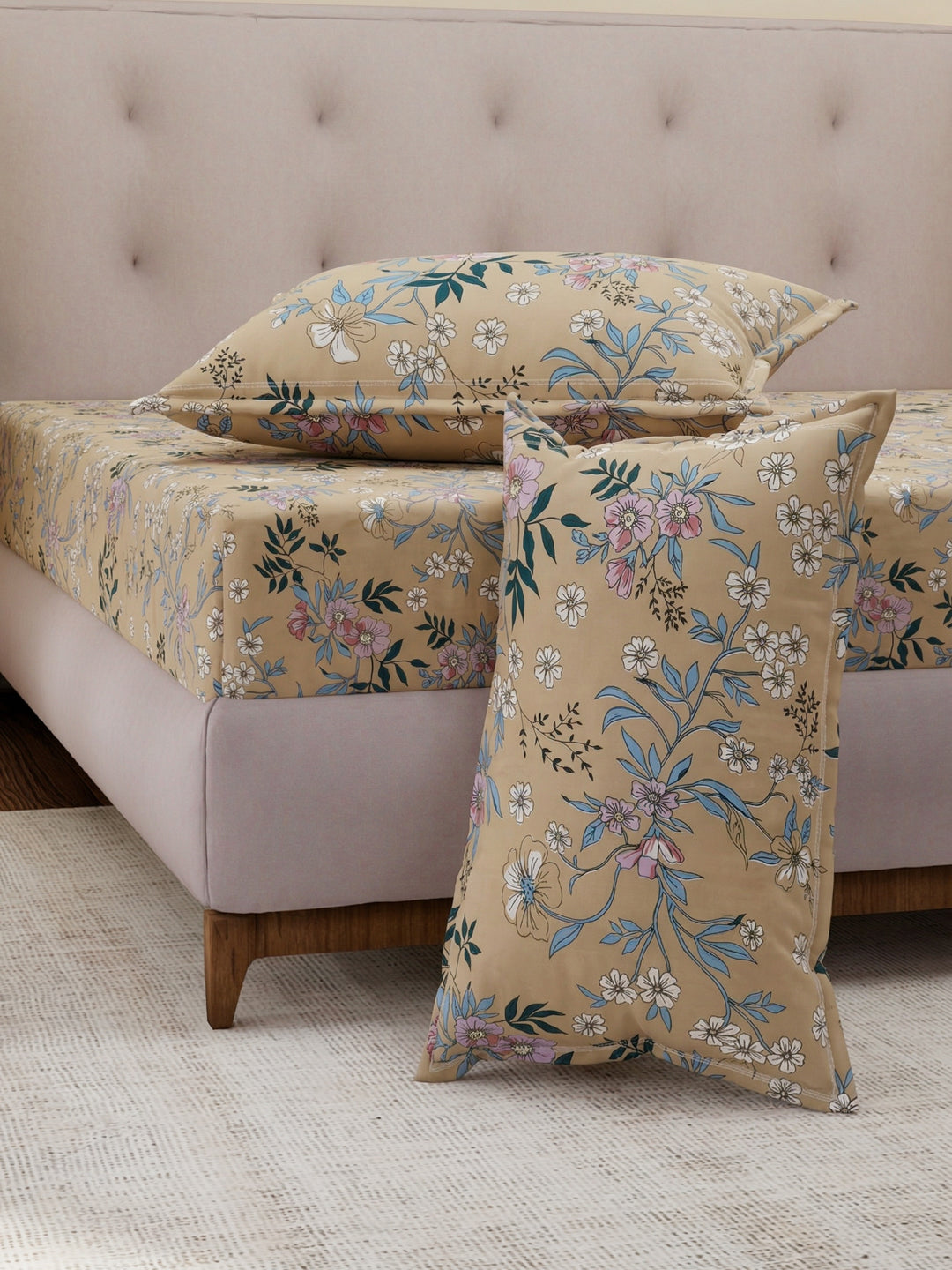130 GSM Polyester Double Bed Bedsheet with 2 Pillow Covers Fashnik Collection
