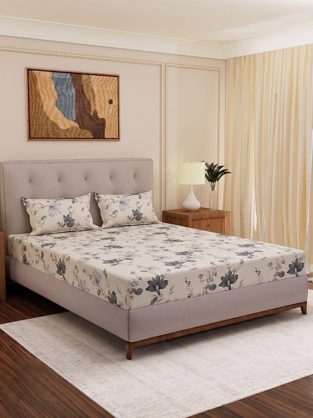 130 GSM Polyester Double Bed Bedsheet with 2 Pillow Covers Fashnik Collection