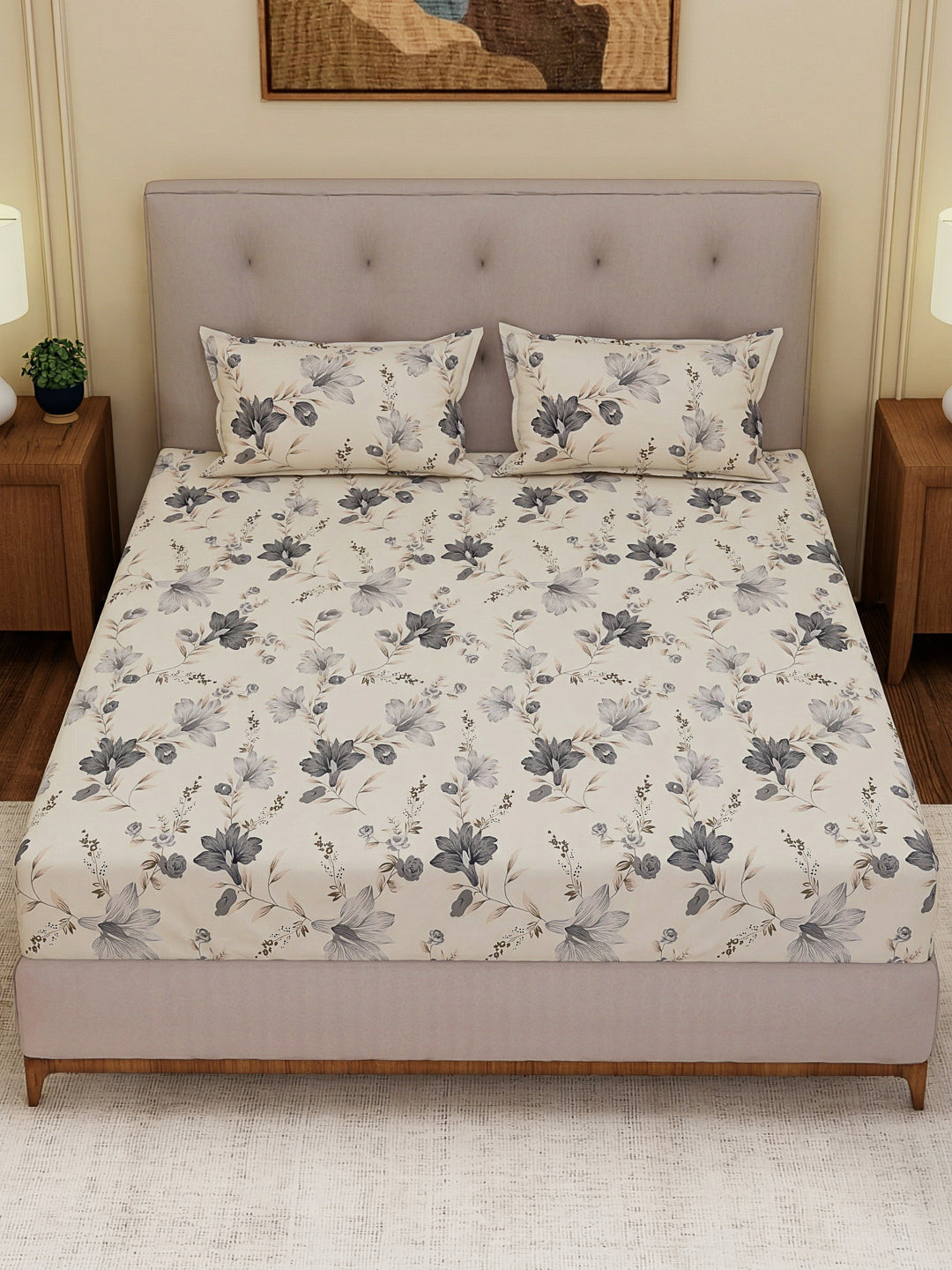 130 GSM Polyester Double Bed Bedsheet with 2 Pillow Covers Fashnik Collection