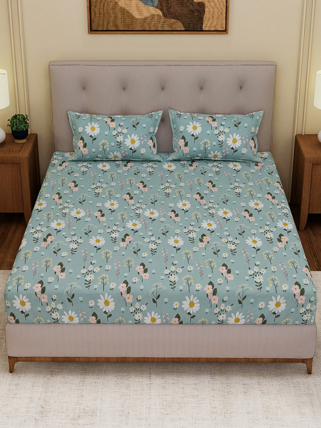 130 GSM Polyester Double Bed Bedsheet with 2 Pillow Covers Fashnik Collection