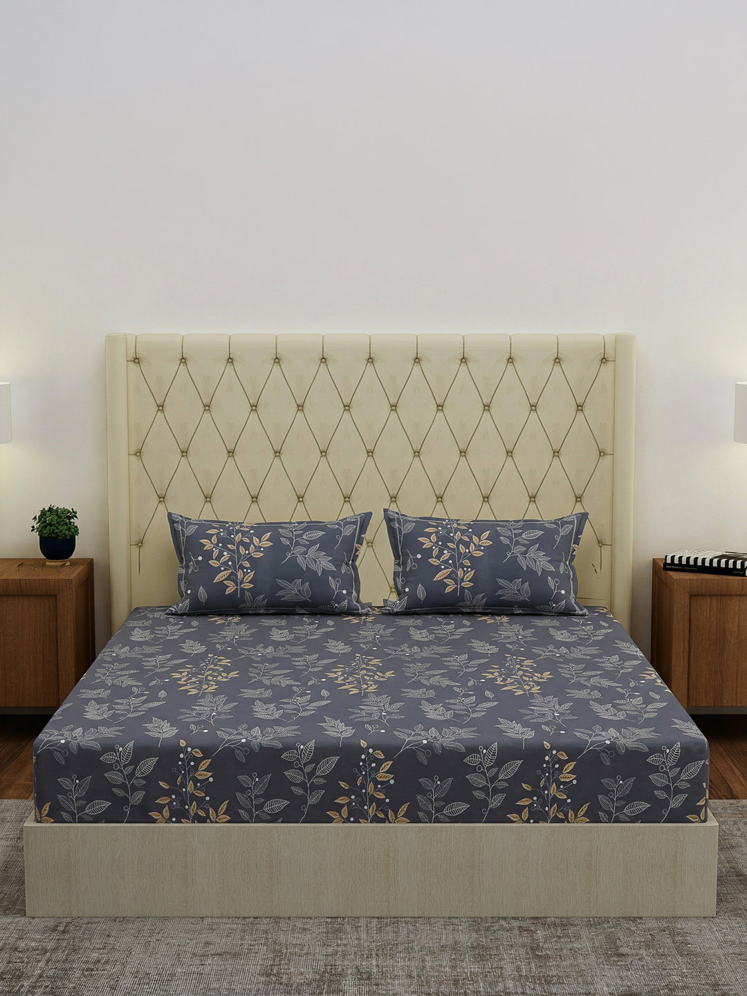 130 GSM Polyester Double Bed Bedsheet with 2 Pillow Covers Fashnik Collection