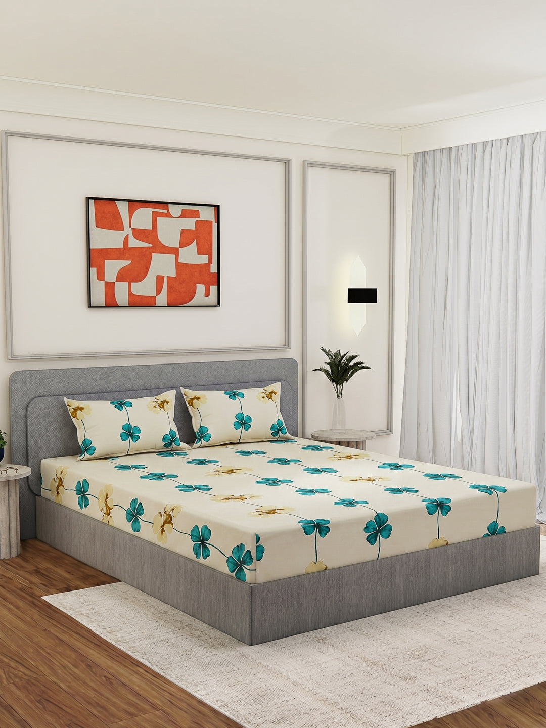 130 GSM Polyester Double Bed Bedsheet with 2 Pillow Covers Fashnik Collection