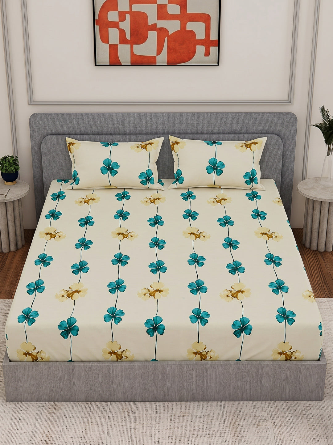 130 GSM Polyester Double Bed Bedsheet with 2 Pillow Covers Fashnik Collection