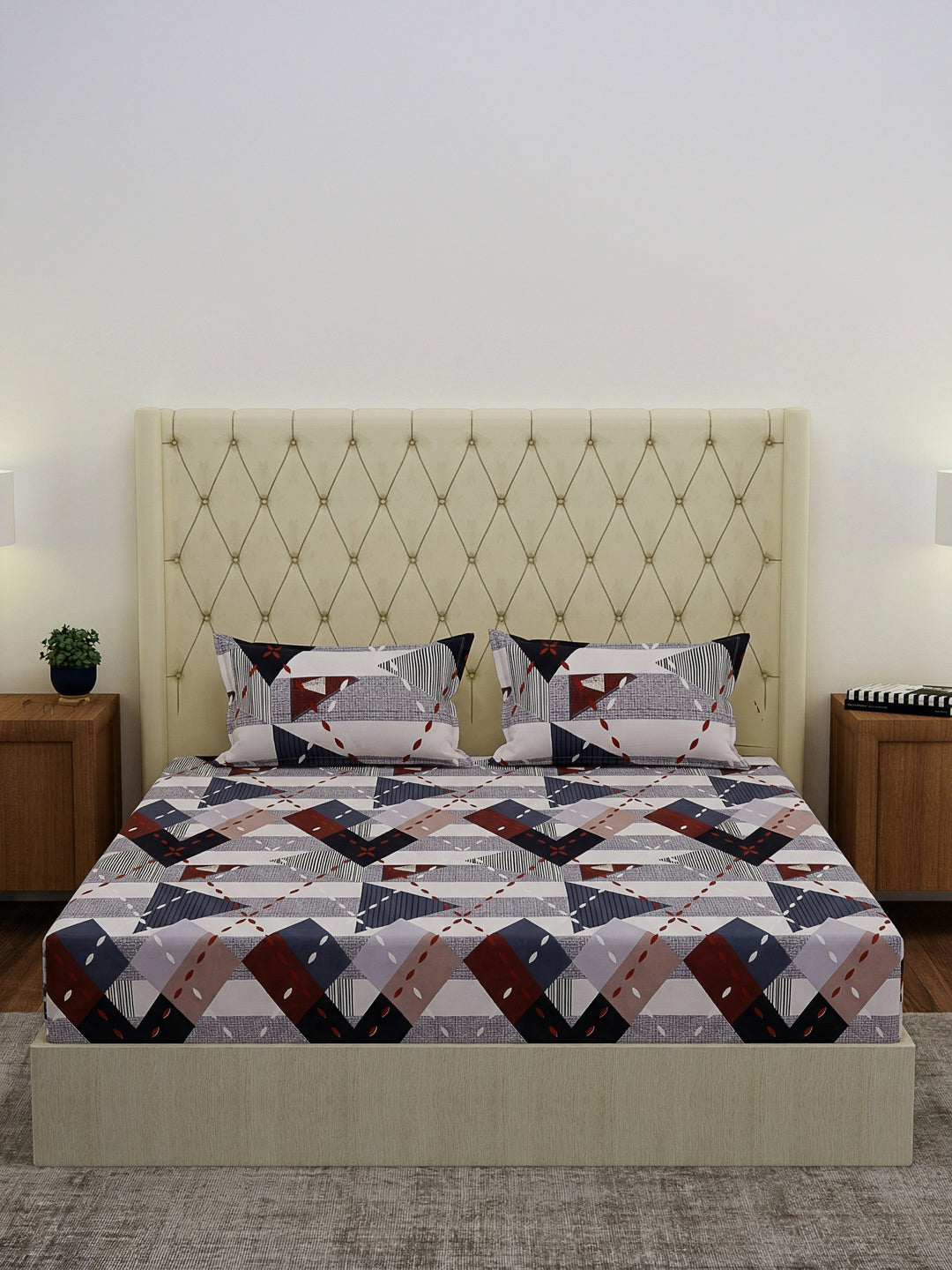 130 GSM Polyester Double Bed Bedsheet with 2 Pillow Covers Fashnik Collection