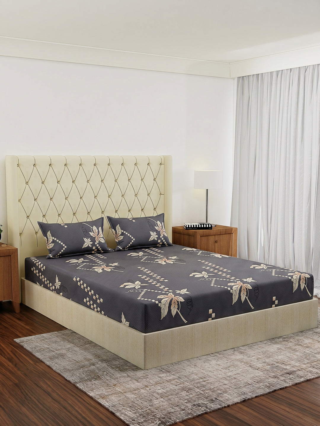 130 GSM Polyester Double Bed Bedsheet with 2 Pillow Covers Fashnik Collection