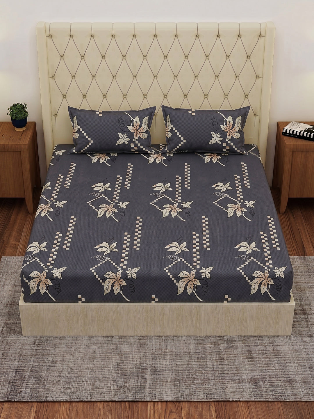 130 GSM Polyester Double Bed Bedsheet with 2 Pillow Covers Fashnik Collection