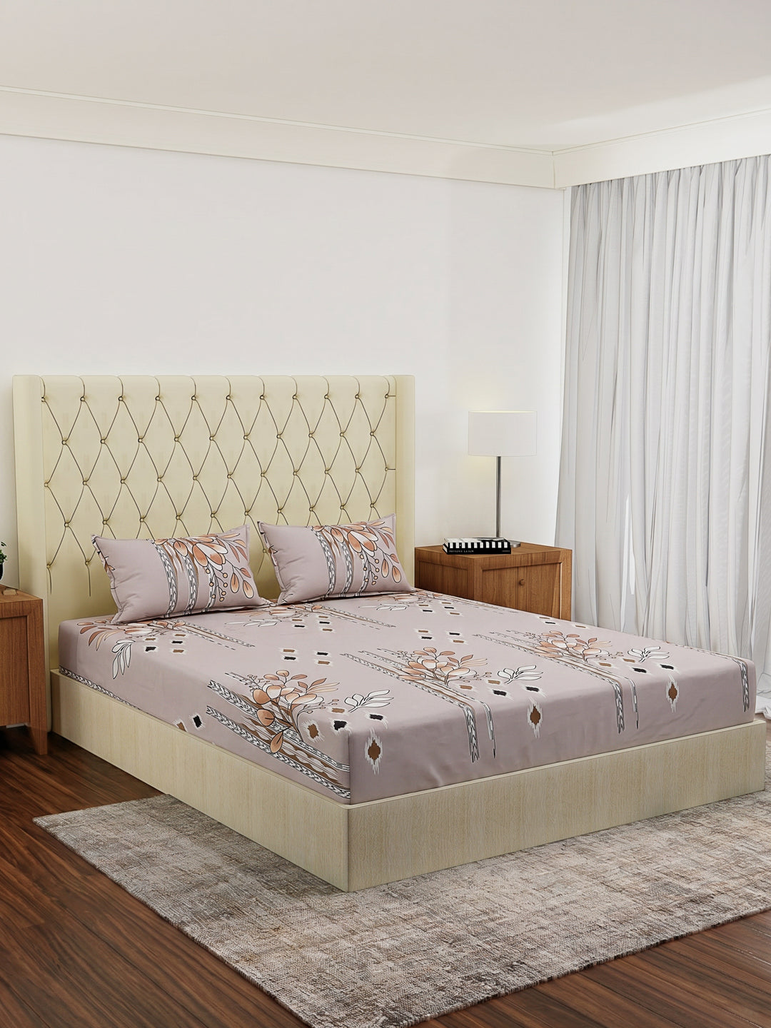 130 GSM Polyester Double Bed Bedsheet with 2 Pillow Covers Fashnik Collection
