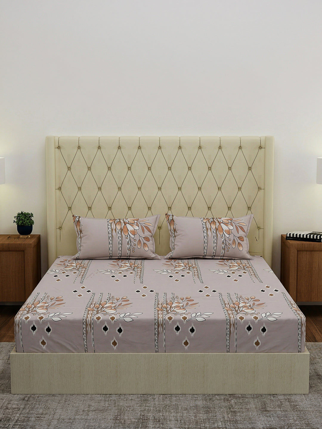 130 GSM Polyester Double Bed Bedsheet with 2 Pillow Covers Fashnik Collection