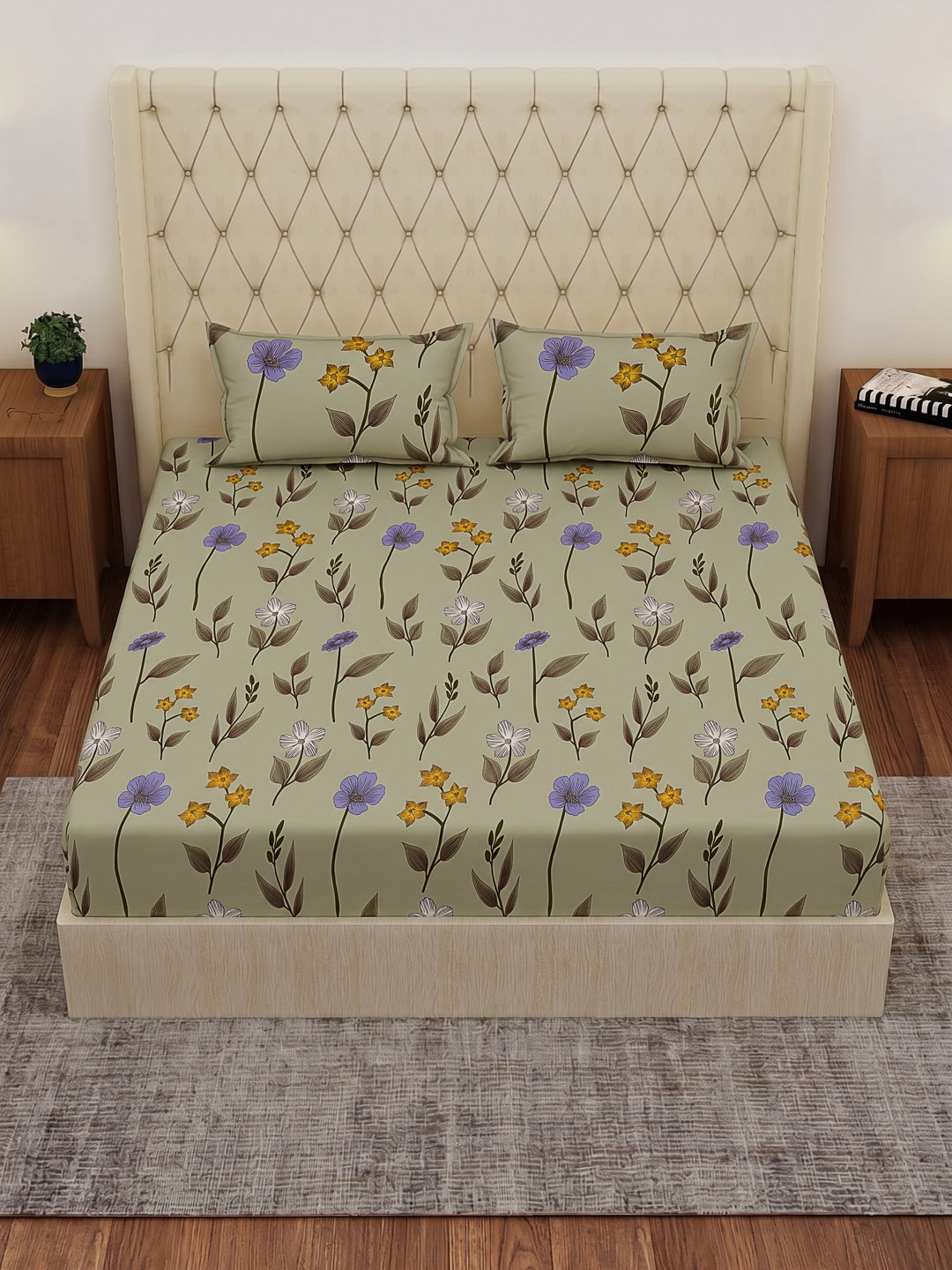 130 GSM Polyester Double Bed Bedsheet with 2 Pillow Covers Fashnik Collection
