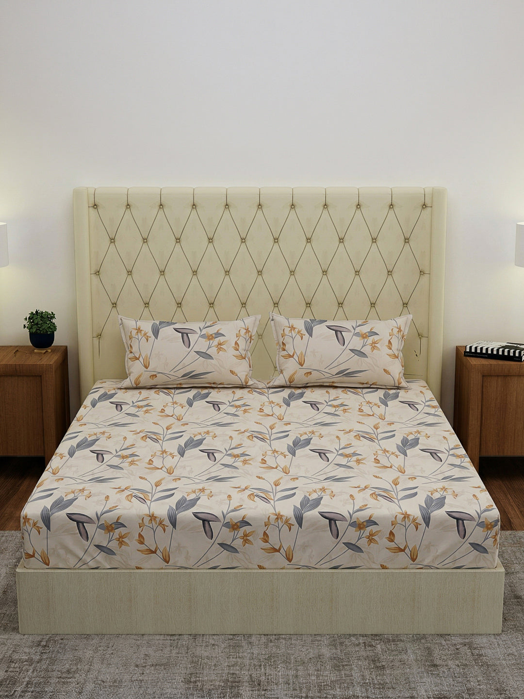 130 GSM Polyester Double Bed Bedsheet with 2 Pillow Covers Fashnik Collection