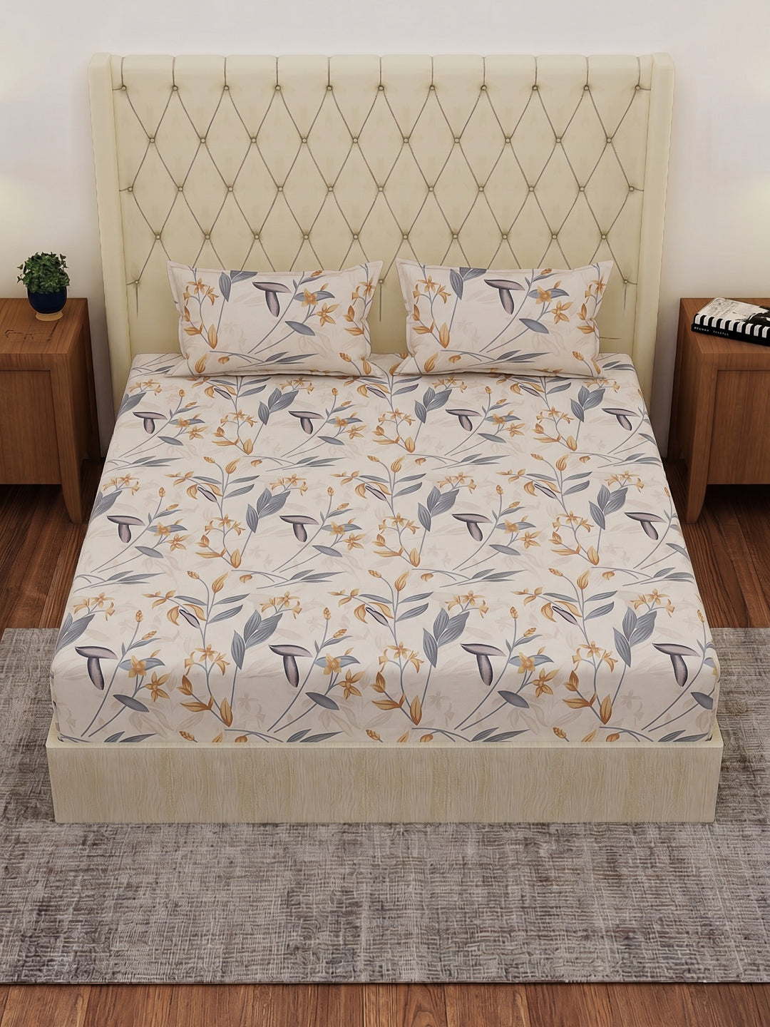 130 GSM Polyester Double Bed Bedsheet with 2 Pillow Covers Fashnik Collection
