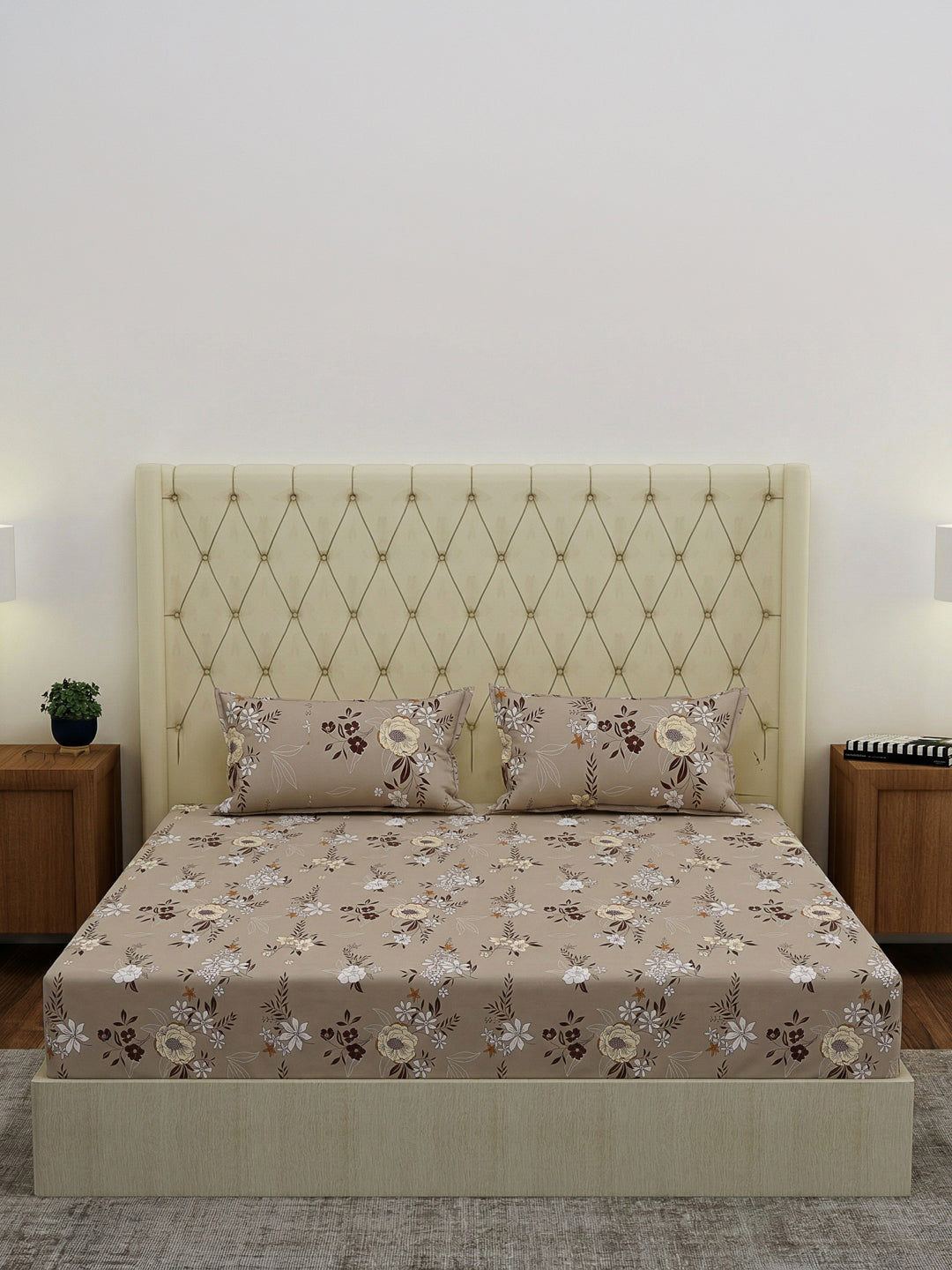 130 GSM Polyester Double Bed Bedsheet with 2 Pillow Covers Fashnik Collection