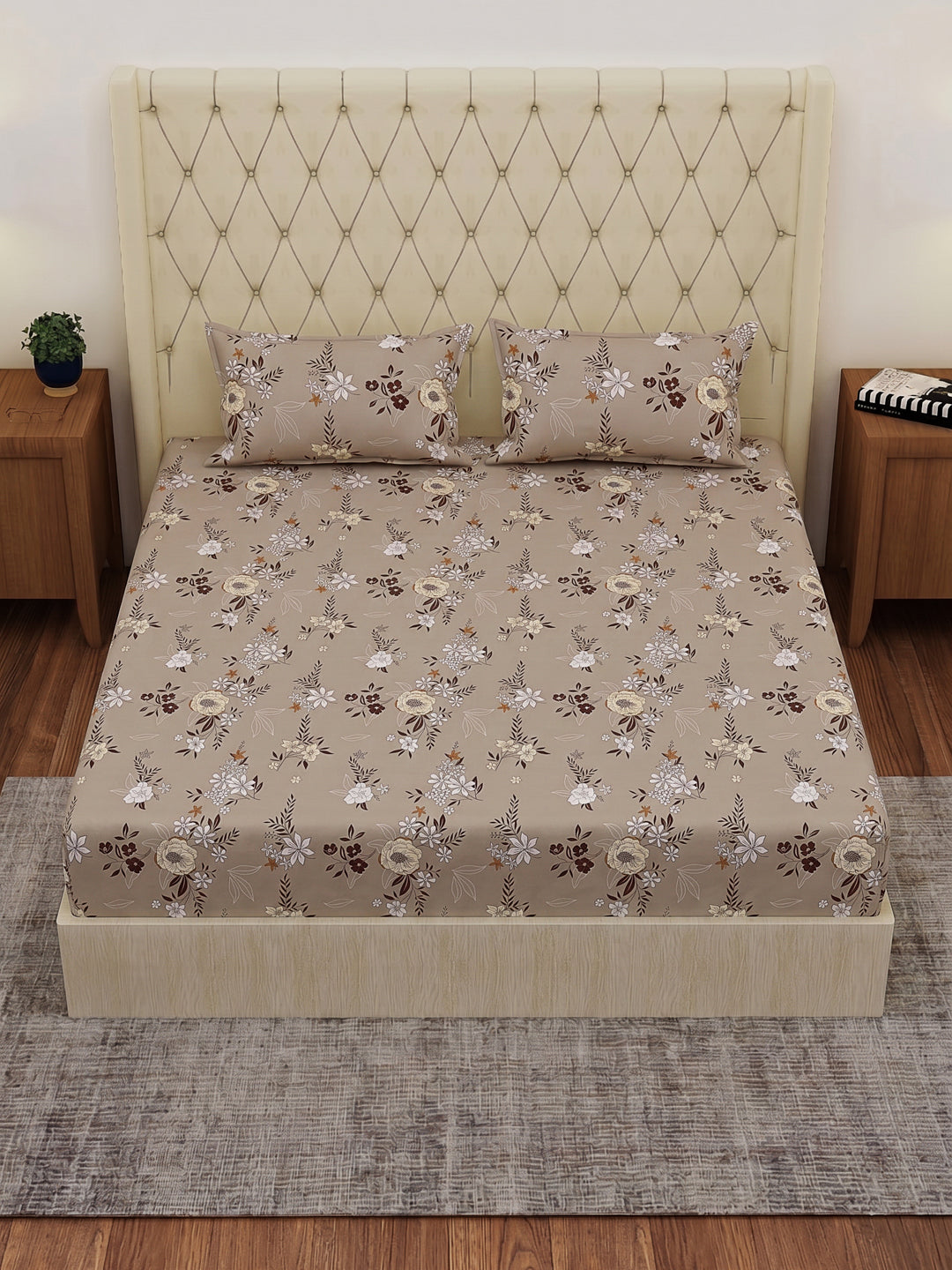 130 GSM Polyester Double Bed Bedsheet with 2 Pillow Covers Fashnik Collection