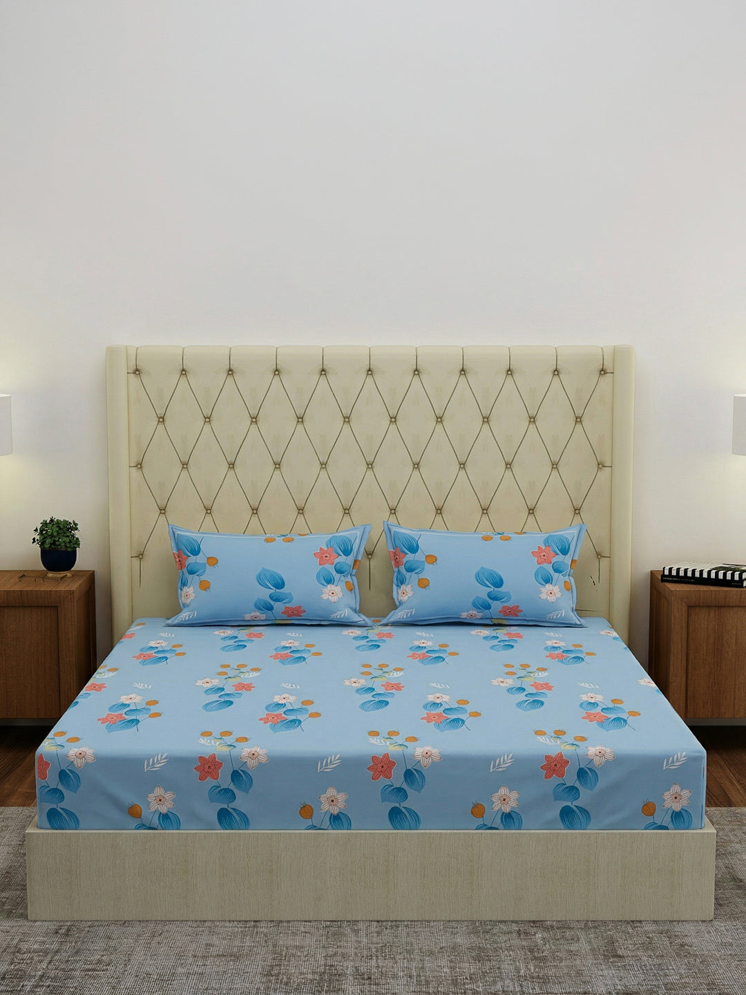 130 GSM Polyester Double Bed Bedsheet with 2 Pillow Covers Fashnik Collection