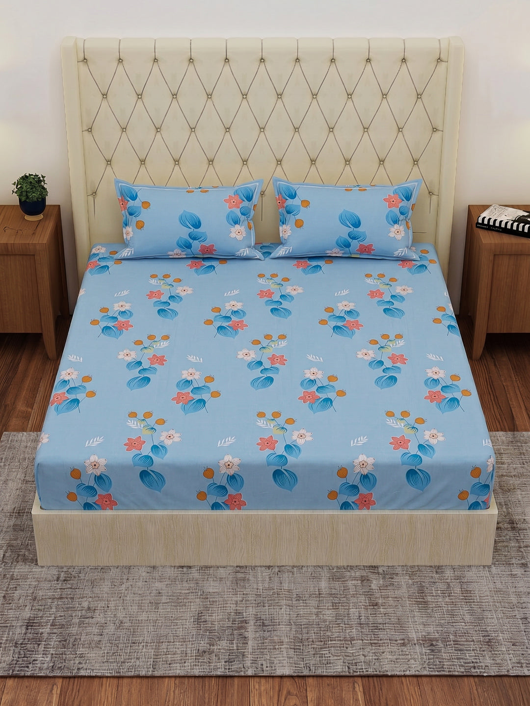 130 GSM Polyester Double Bed Bedsheet with 2 Pillow Covers Fashnik Collection