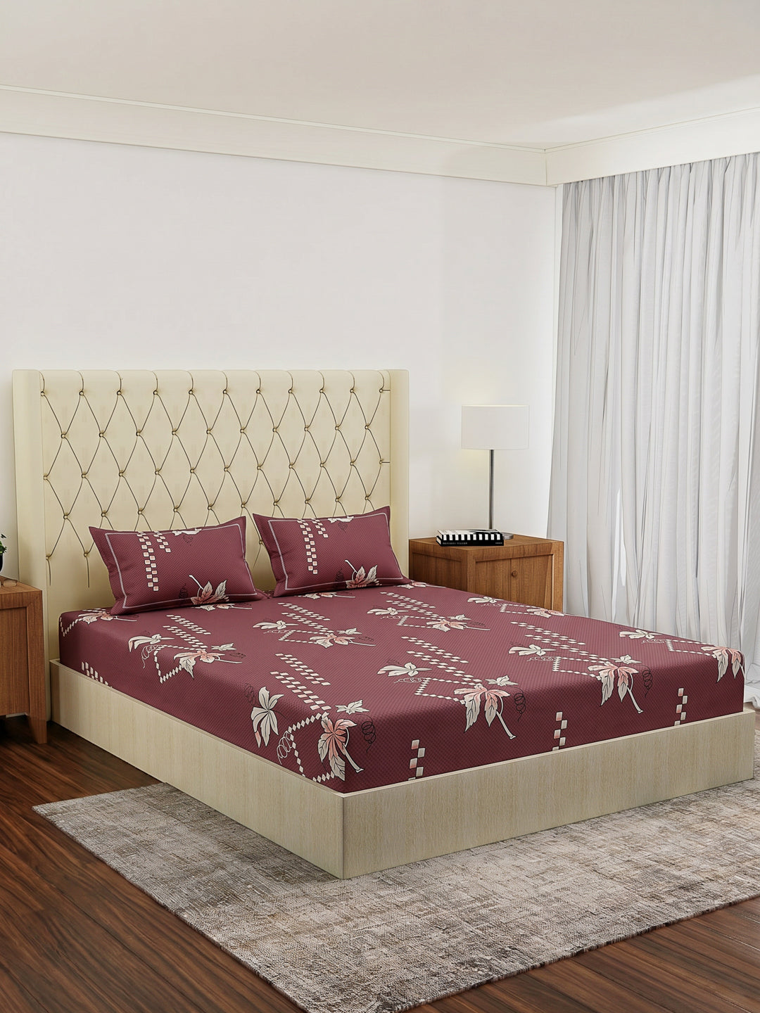 130 GSM Polyester Double Bed Bedsheet with 2 Pillow Covers Fashnik Collection