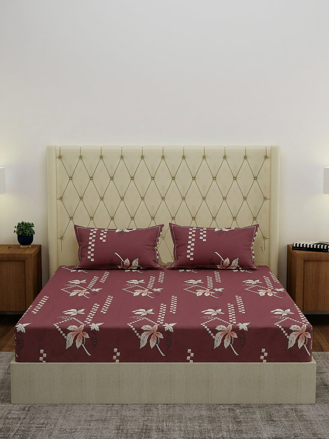 130 GSM Polyester Double Bed Bedsheet with 2 Pillow Covers Fashnik Collection