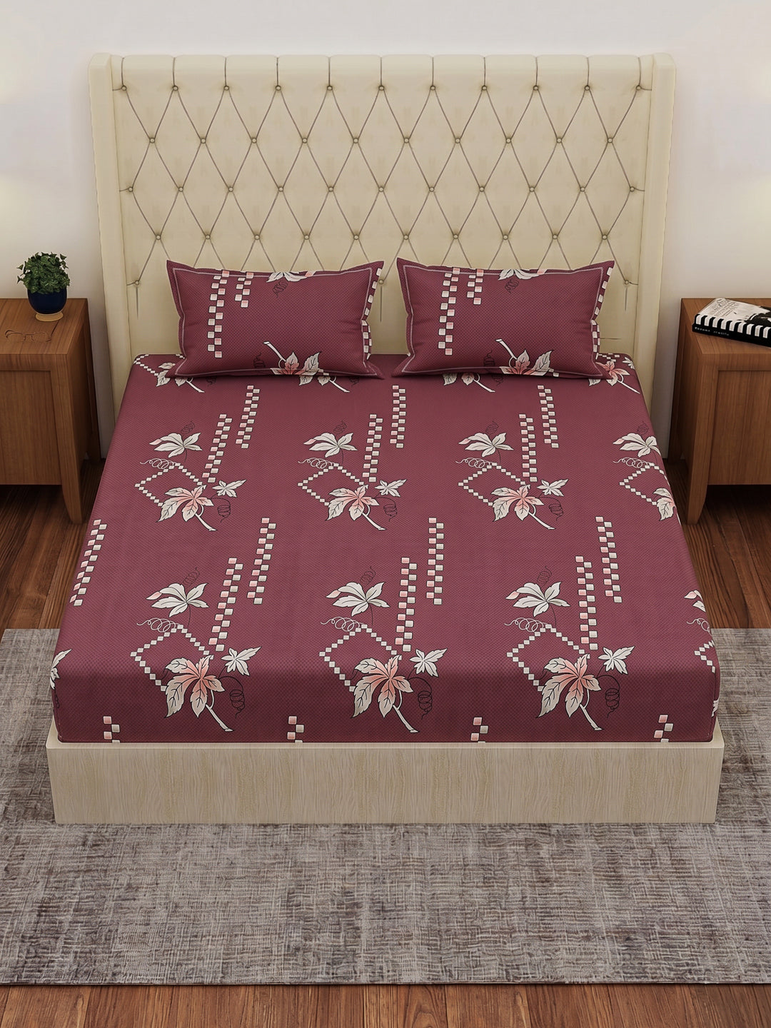 130 GSM Polyester Double Bed Bedsheet with 2 Pillow Covers Fashnik Collection