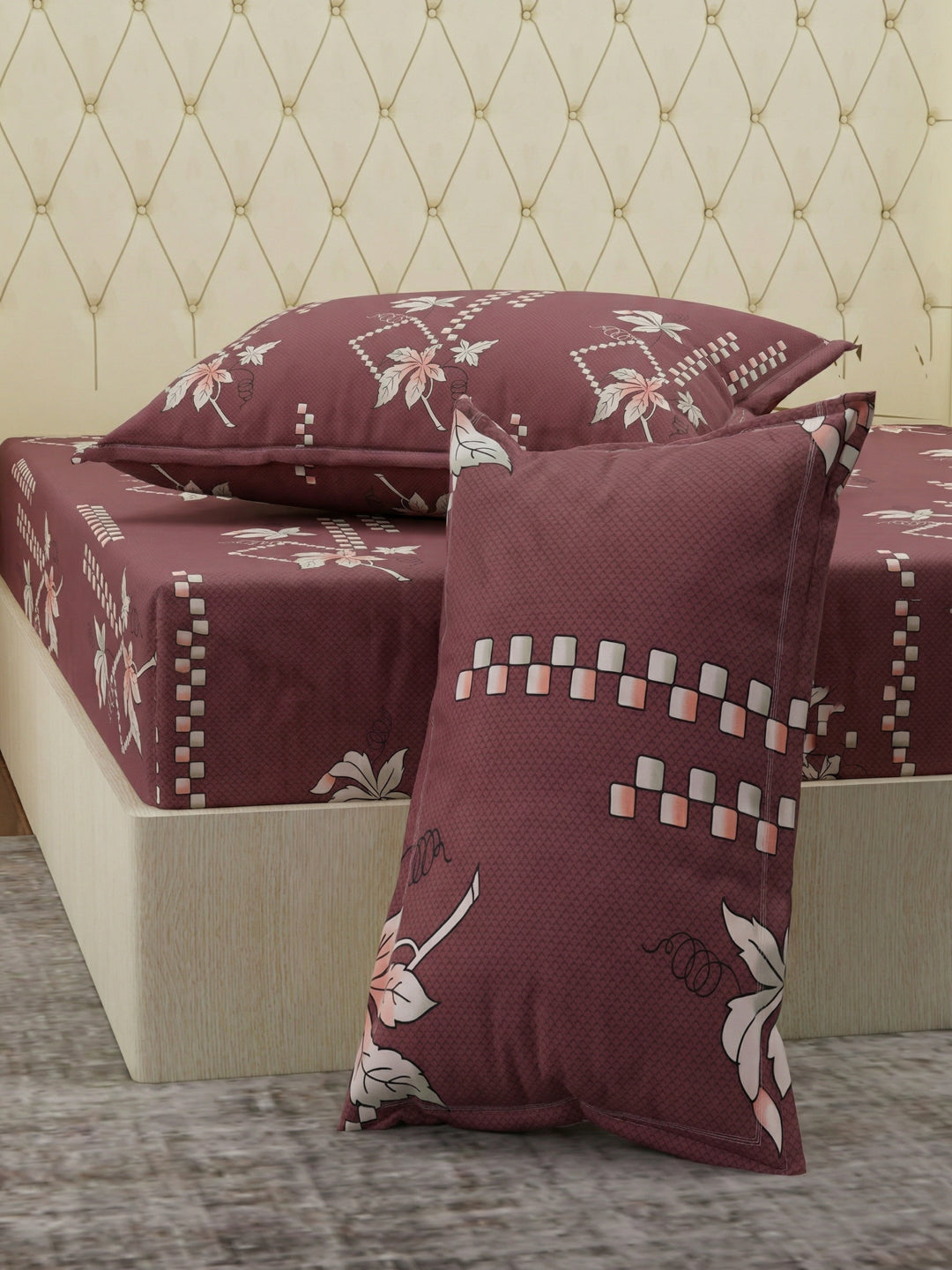 130 GSM Polyester Double Bed Bedsheet with 2 Pillow Covers Fashnik Collection