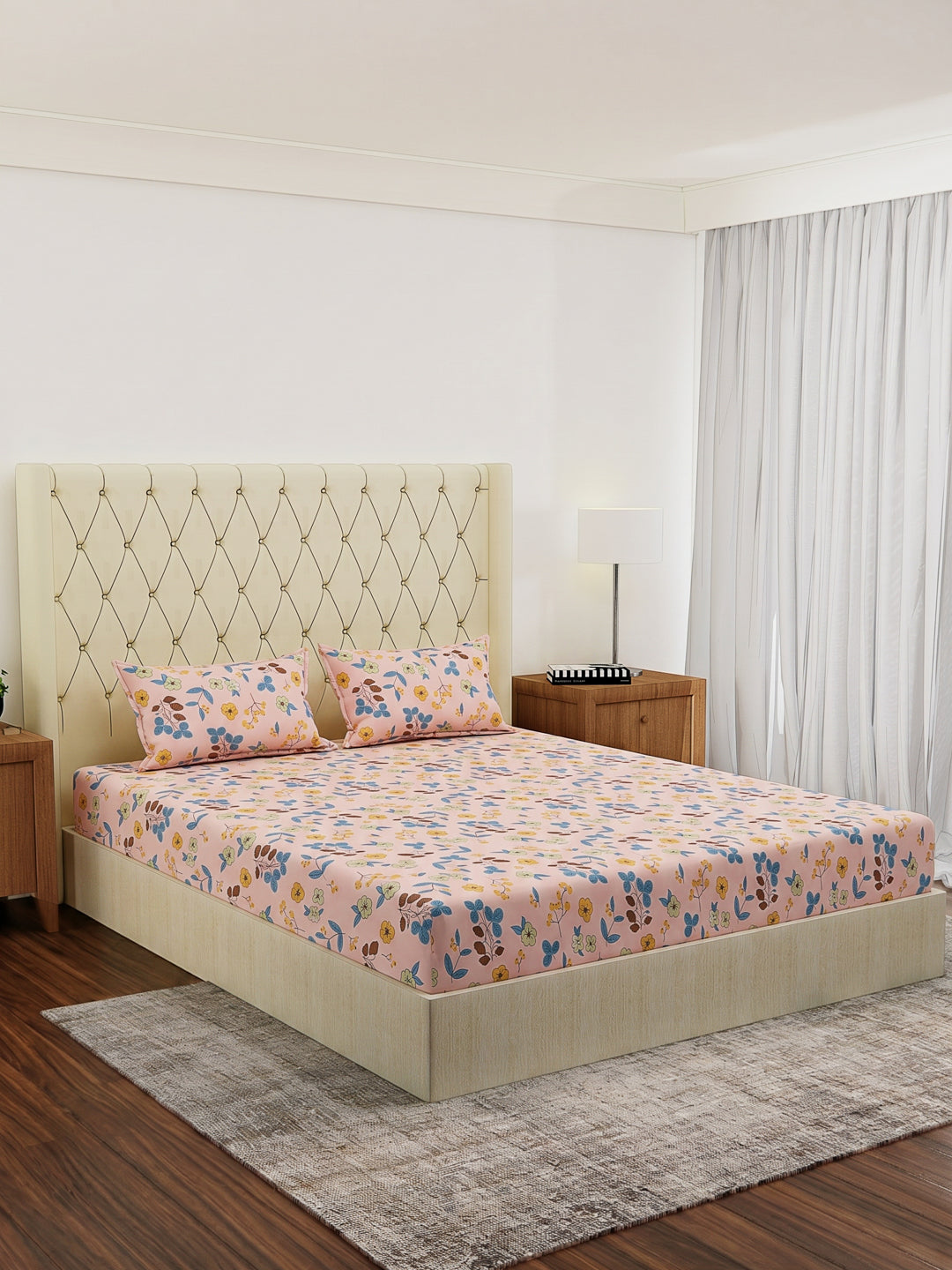130 GSM Polyester Double Bed Bedsheet with 2 Pillow Covers Fashnik Collection