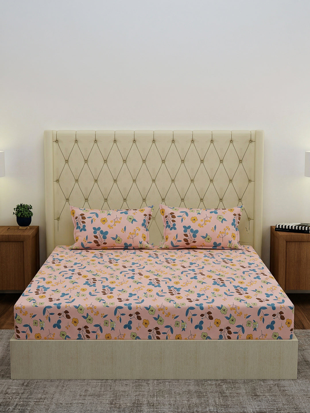 130 GSM Polyester Double Bed Bedsheet with 2 Pillow Covers Fashnik Collection